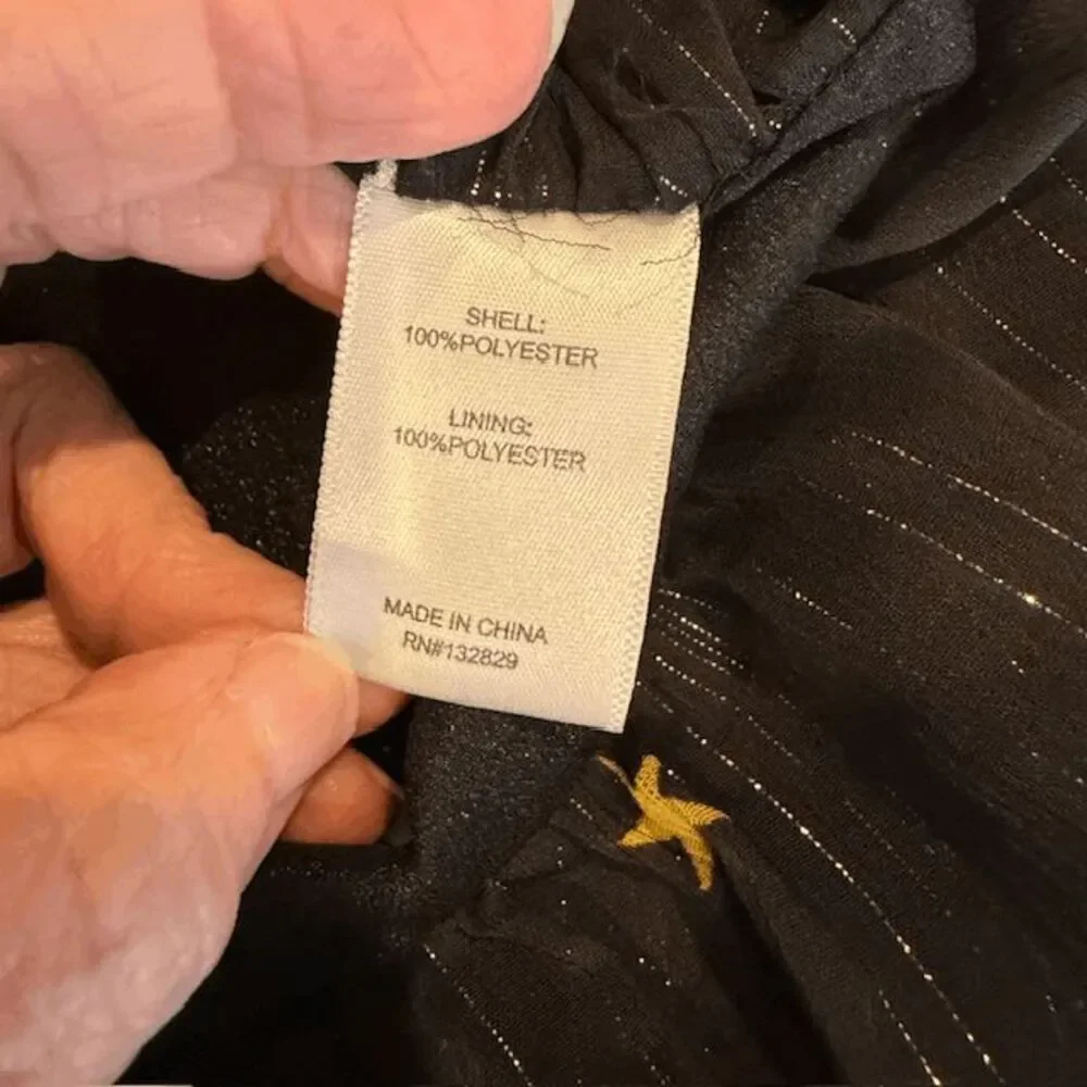 Lovers & Friends Georgie Star Bright Blouse Chiffon Ruffle Black Gold Size Small - Picture 7 of 11